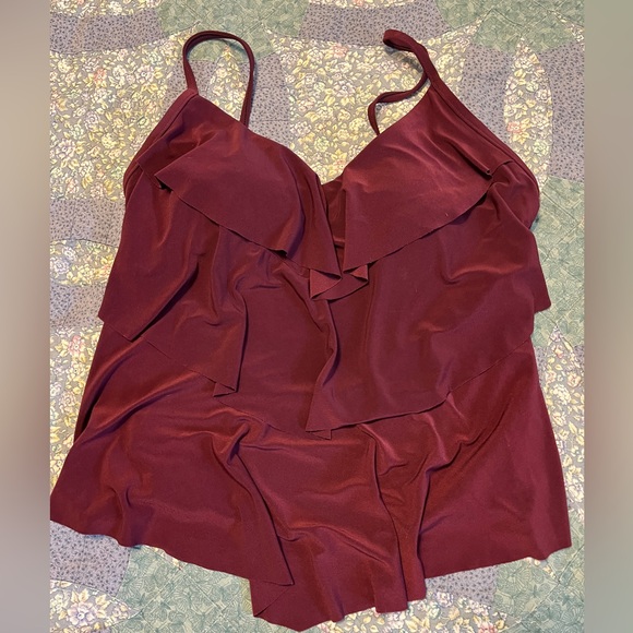 Burgundy Layered Tankini Swim Top - Picture 1 of 3